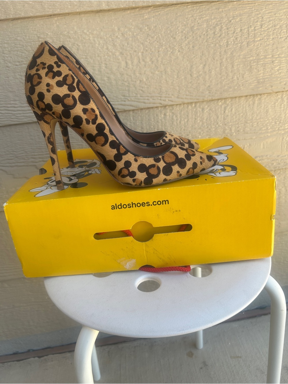 Aldo Leopard Print Pointed Toe Stiletto Heels - Tan and Black